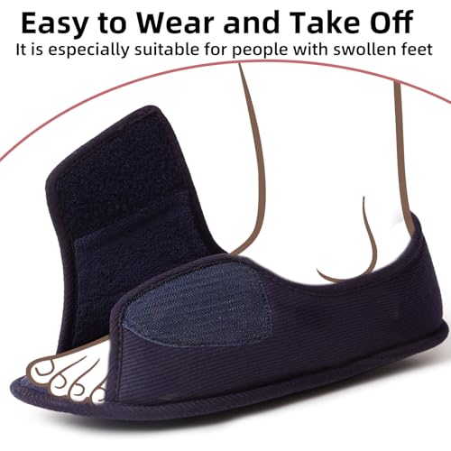 Image of Adjustable House Shoes Open Toe Full Foot Slippers for Men Breathable Memory Foam Slipper Indoor /Outdoor Non-Slip Sole Extra Wide Shoes for All Season NavyBlue US13-14
