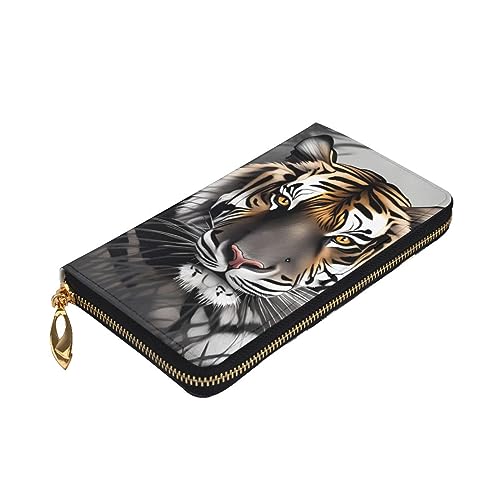 Tiger at Rest Prints Leather Long Clutch Wallet for Fashionable Girls and Women - Durable, Stylish, and Functional, Black, One Size3