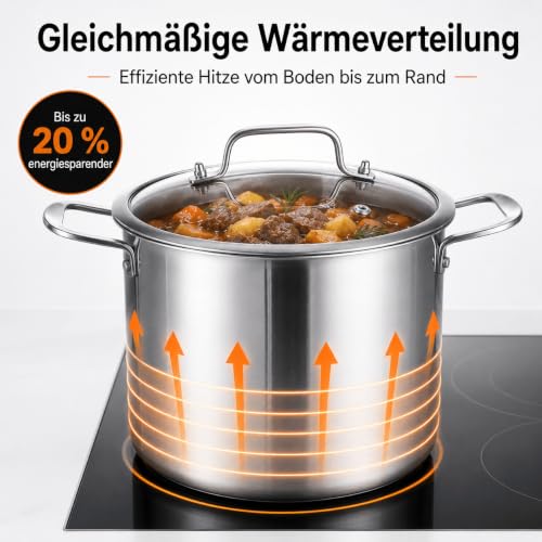 DELARLO Kochtopf Induktion 24 cm, 7,6 L Edelstahl Fleischtopf mit Deckel – Ansicht 4