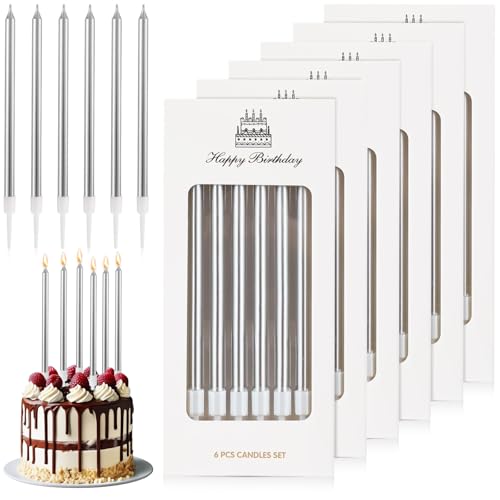 JYSNOW 36 Pièces Bougies D'anniversaire, Longue Cylindrique Bougies Anniversaire avec Support, Matériau Paraffinique pour La Décoration de Fête de Gâteau...