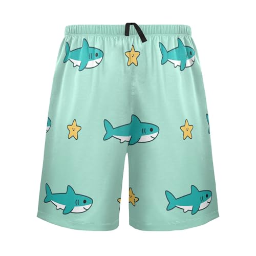 Men's Pajama Shorts Shark Star Green Athletic Pajama Sleep Bottoms with Pockets 2304239