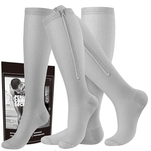 Image of cerpite Zipper Compression Socks, 2 Pairs 15-20 mmHg Closed Toe Compression Stockings for Men Women