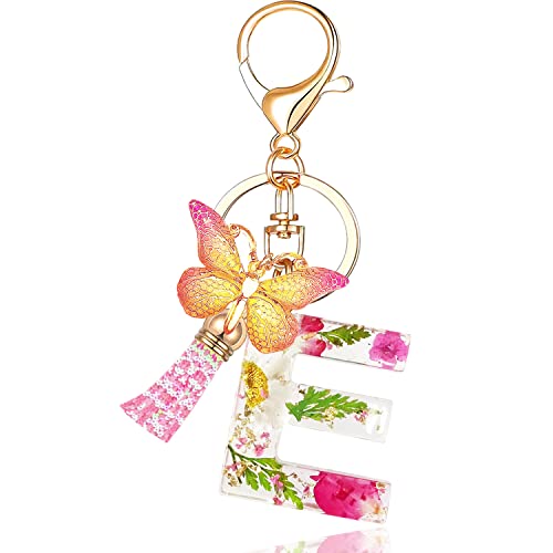 Hlqhxwhzt Initial Letter Keychains For Women,Butterfly Keychain Tassel Backpack Keychain With Really Dried Flowers (E) #TOP16
