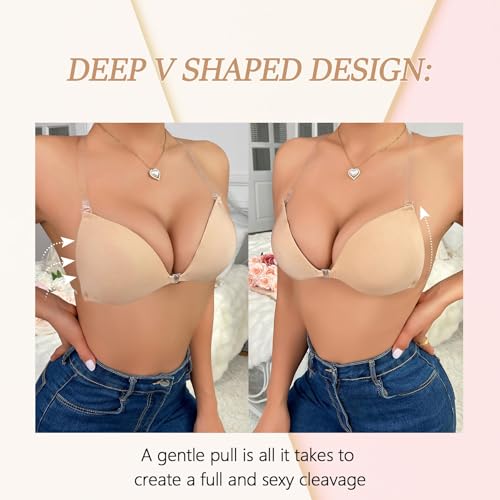 Image of Sticky Bra Push Up for Women, Strapless Invisible Adhesive Bra with Strap for Backless Dress