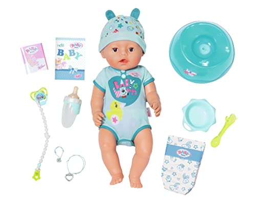 BABY born 824375 Soft Touch Boy Brown Eyes Puppe mit lebensechten Funktion und viel Zubeh&ouml;r, bewegliche Gelenke und weiche Soft-Touch-Oberfl&auml;che, 43 cm