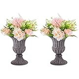 Nuptio Vase for Flowers Small Vases - 2 Pcs 6.3in Tall Shabby Chic Wedding Centerpieces Flower Vase Vintage Flowered Metal Urn Planter Farmhouse Rustic Decorative Vases for Home Garden Decoration