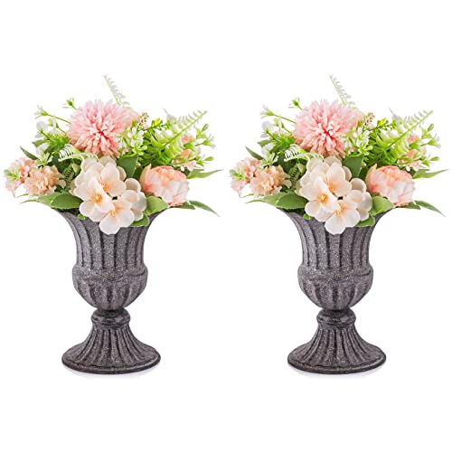 Nuptio Vase for Flowers Small Vases - 2 Pcs 6.3in Tall Shabby Chic Wedding Centerpieces Flower Vase Vintage Flowered Metal Urn Planter Farmhouse Rustic Decorative Vases for Home Garden Decoration