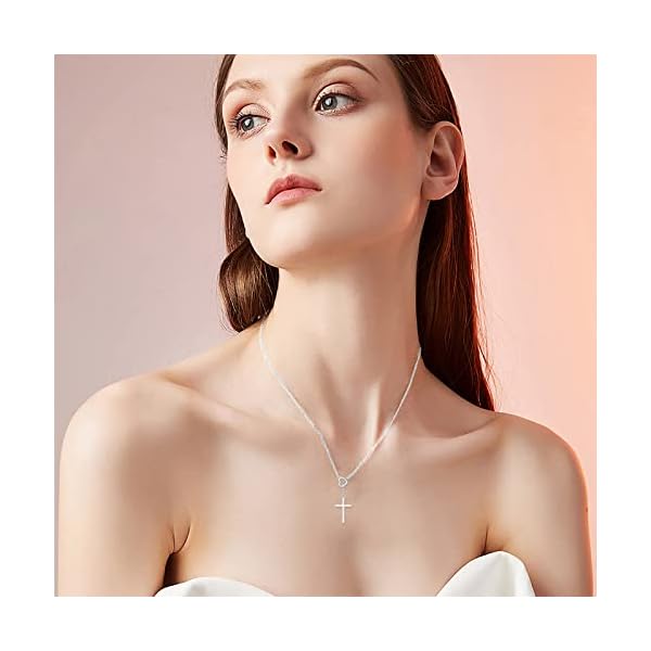 SISGEM 14K Real Gold Cross Necklace for Women,Yellow/White Gold Small Heart Cross Y-Necklaces,Anniversary Birthday Jewelry Present for Wife Mom 16''+2'' - Image 3