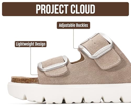 Image of Project Cloud 100% Genuine Leather Platform Sandals Women Footwear - Wedge Chunky Slides for Women 2026 with Memory Foam Insole & Cork Footbed Womens Sandals (GreeceChunky)