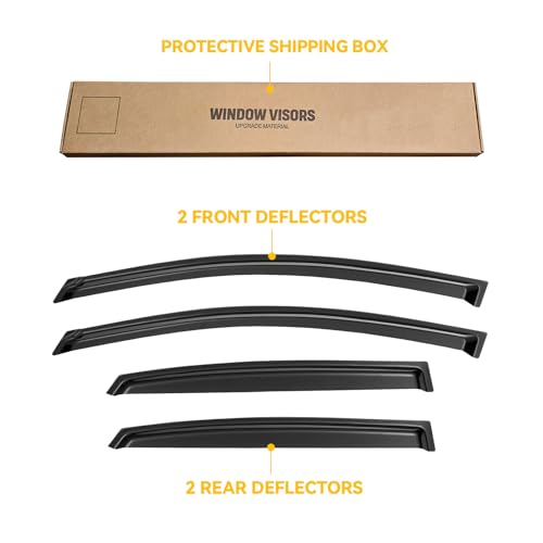 Image of Window Visors for 2013-2019 Nissan Sentra, Rain Guards Shields Vent Deflector Shade Dark Smoke 2014 2015 2016 2017 2018 13 14 15 16 17 18 19, Tape-On, 4PCS