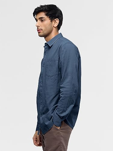 Image of The Souled Store Solid Linen: Beige Color Men and Boys Regular Outdoor Fit Full Sleeve Collared Neck Spread Collar Casual Wear Stylish Comfortable Premium Elegant Cotton Shirts