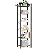 VASAGLE Regal, Bücherregal, Standregal, DVD-Regal, mit 6 Ebenen, Büroregal, offene Ablagen, für Büro, Wohnzimmer, Schlafzimmer, Küche, 30 x 40 x 186 cm, weizenbraun-tintenschwarz LLS101B48