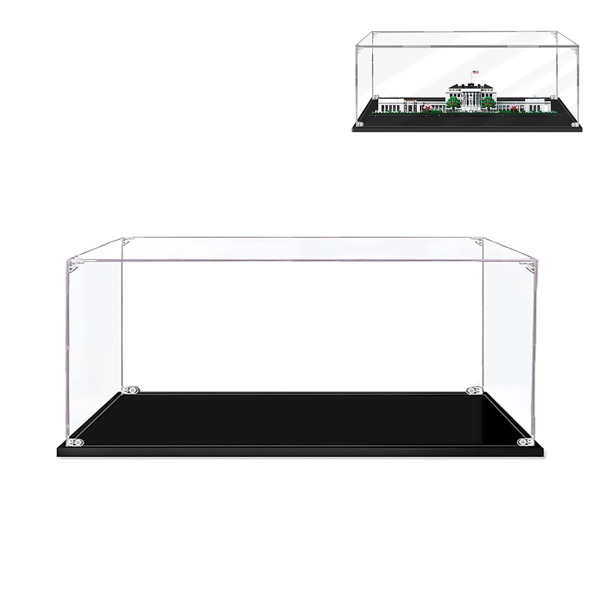 Teca Vetrina Espositiva per Lego Casa Bianca 21054 White House | 55x25x18 cm, 2mm, Antipolvere, da montare, Vetrinetta Acrilico Trasparente per Collezionismo, Modellini, Statue