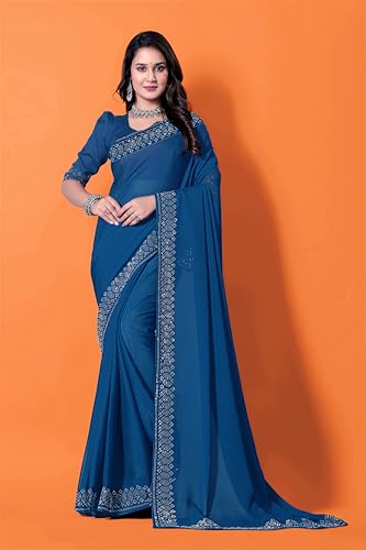 Image of FASHION Women's Trendy Banarasi Kanjivaram Navy Color Art Silk Saree with Blouse Material