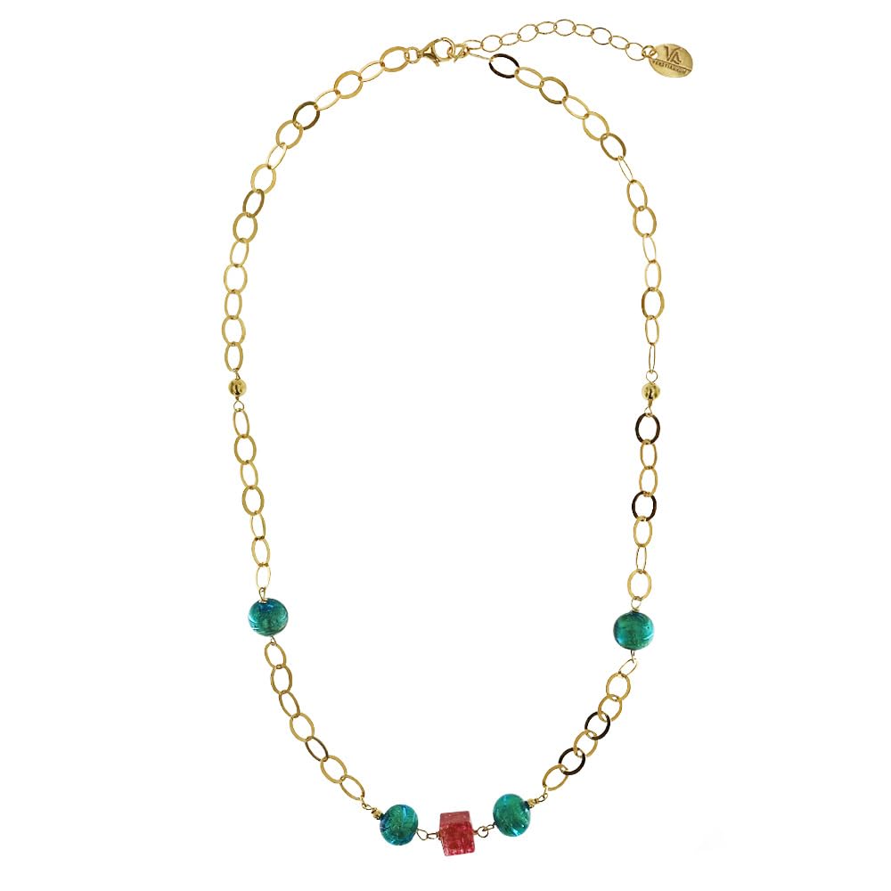 Venetiaurum - Collana Girocollo con Pietre Multicolore in Vetro Originale Di Murano E Argento 925 - Gioiello Made In Italy Certificato