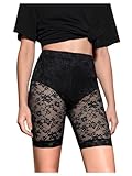 SweatyRocks Women's Sheer Floral Lace Short Leggings High Waisted Under Skinny Shorts Black Medium