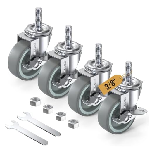 HOLKIE Stem Casters Wheels Set of 4 Standard US 3/8"-16 x 1-1/2" with Brake