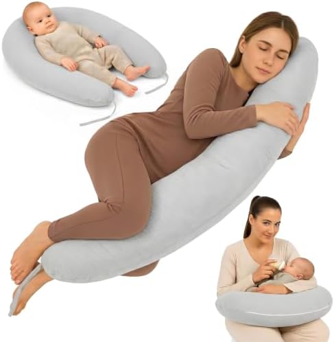 Totsy Baby Stillkissen XXL Schwangerschaftskissen 190 cm - Pregnancy Pillow Body Pillow Seitenschläferkissen Schlafkissen Lagerungskissen Kissen mit Bezug aus Musselin Oeko-Tex