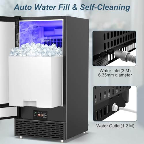 Image of Commercial Ice Maker Machine 120 LBS /24H, 60 LBS Cold Preservation Bin for 4-6H, Undercounter Ice Maker Stainless Steel, 40 Ice Cubes /8-15 Min Ice Machine, Set Ice Thickness, 24H Timer for bar, Cafe