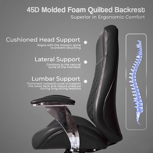 Image of Kepler Brooks Premium Executive Office Chair | Ergonomic High Back Leatherette Chair with Quilted Design, Adjustable Height & Multi Lock Recliner Tilt | Heavy-Duty Metal Base | Black