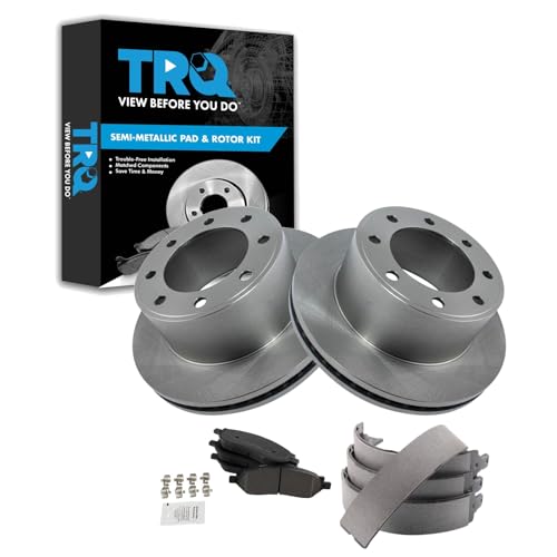 Image of TRQ Rear Brake Pad & Rotor Kit Parking Brake Shoe Set Semi-Metallic Compatible with 2005-2007 Ford F-250 Super Duty F-350 Super Duty