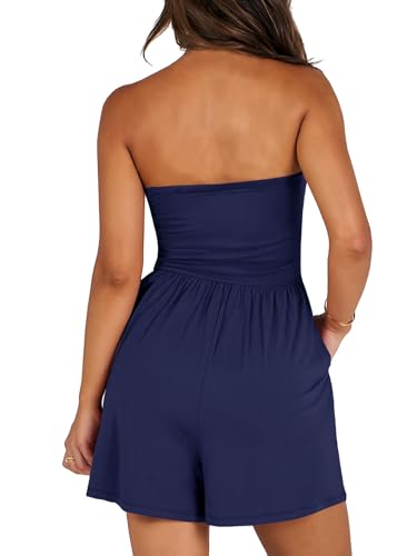 Image of AUXDIO Women Summer Casual Strapless Romper Sleeveless Off Shoulder Short Jumpsuits 2026 Beach Vacation Clothes