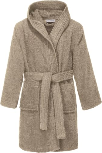 REDBEST Kinder-Kapuzen-Bademantel 100% Baumwolle Frottier, Serie Chicago - saugstark, strapazierfähig, mit Taschen und Bindegürtel