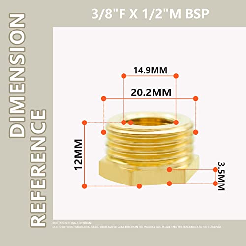 Bwintech-2-Pcs-38-Female-to-12-Male-BSP-Thread-Brass-Hex-Bushing-Reducing-Connector-for-Pipe-Connecting-Conversion