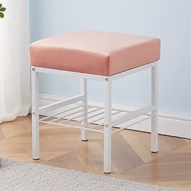 AMAZON - Cpintltr Vanity Stool Foot Stools Velvet Ottoman Stool Square Ottoman Bench Modern Dressing Stool Small Stool Side Table Footstool with Metal Leg Vanity Stool for Bathroom Living Room Blush
