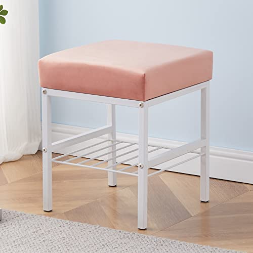 Cpintltr Vanity Stool Foot Stools Velvet Ottoman Stool Square Ottoman Bench Modern Dressing Stool Small Stool Side Table Footstool With Metal Leg Vanity Stool For Bathroom Living Room Blush #TOP7