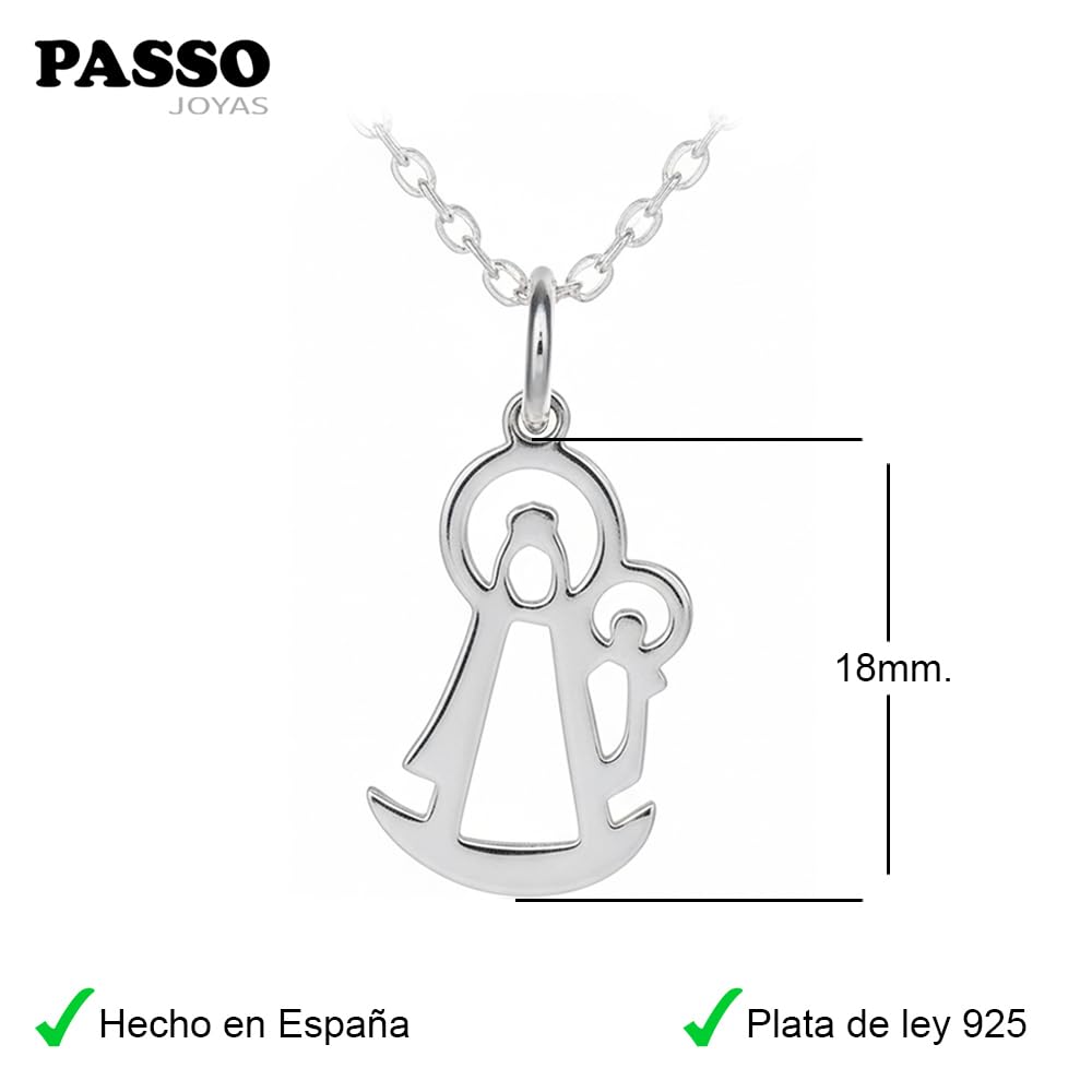 Passo Collar mujer con medalla Virgen del Carmen en plata 925 - Cadena de plata mujer con medalla Virgen Milagrosa en forma de silueta - Se envía en una caja de regalo Hand Mande