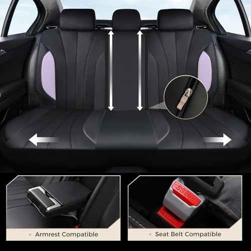 Image of Coverado Car Seat Covers, Waterproof Seat Covers Full Set, Automotive Seat Covers 5 Seats, All-Weather Purple Leather Car Seat Protectors Universal Fit for SUVs Trucks Sedans