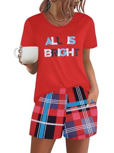 Image of Ekouaer Women's Pajama Sets Short Sleeve Pjs 2 Piece Top and Shorts Sleepwear Comfy Soft Lounge Sets with Pockets