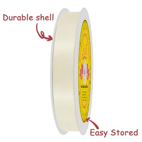 Image of Double Face Ivory Satin Ribbon 7 /8 Inch X 100 Yards Polyester Ribbon for Gift Wrapping Very Suitable for Weddings Party Hair Bow Invitation Decorations and More