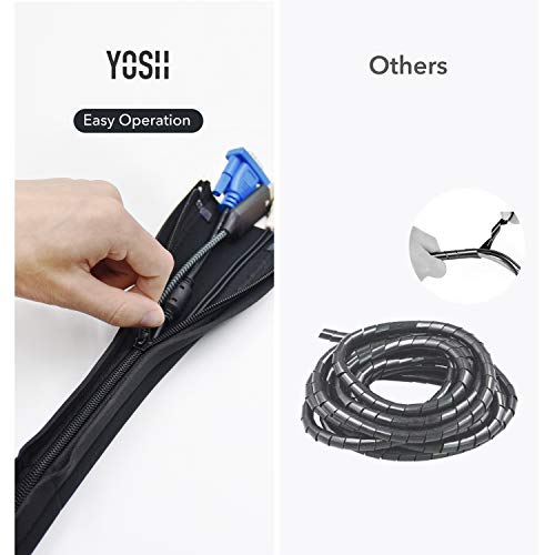 YOSH Guaina per Cavi Neoprene con Chiusura 【4 Pezzi】Raccogli Cavi, Nascondi Cavi, Impermeabile Cavo Zip TV PC Computer Desk Ufficio Pulito e Ordinato, con DIY Flessibile e sicuro (Nero / 48 cm)