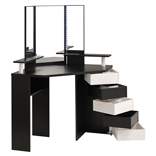 Parisot 7345COIF FEEL Coiffeuse avec leds Panneau de particules décor Noir 113,5 x 61 x 142 cm