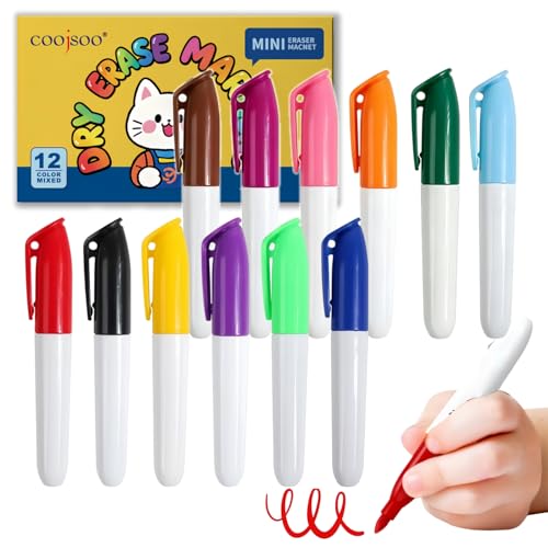 coojsoo Small Dry Erase Markers for Toddlers 3.6in Mini Whiteboard Markers Easy Clean Low-Odor Kids Drawing Pens for School Home Office