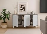 Dmora Credenza Weddell, Buffet da Soggiorno, Madia da Salotto, Dispensa da Cucina, 154x40h72 cm, Grigio Chiaro e Bianco