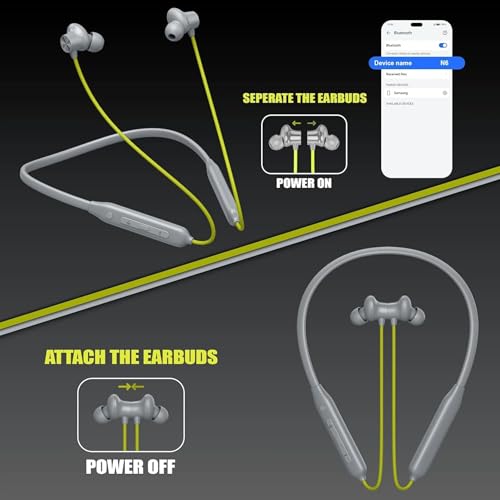 Image of Z2 Bluetooth Neckband Headphones, Black, 52 Hours Playtime, Wireless, Built-in Mic, Voice Assistant Bluetooth Headphone (Neon)