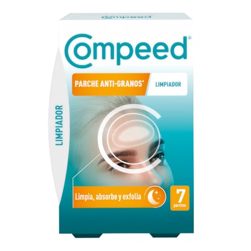 COMPEED Parche Anti-Granos, Tratamiento Acné, Uso Nocturno, Limpia, Absorbe y Exfolia, 7 uds.