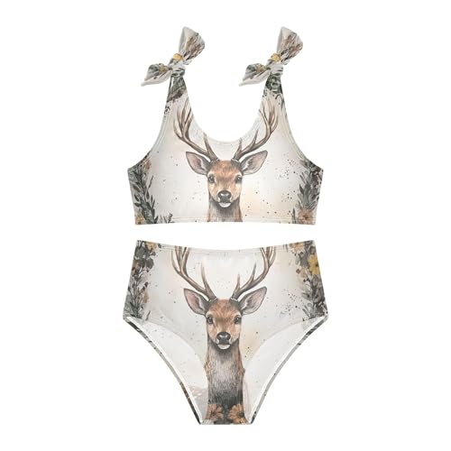 Deer Animal Floral Wreath Girls Bikini Sets 2 Piece Swimsuits Bathing Suit Swimwear3