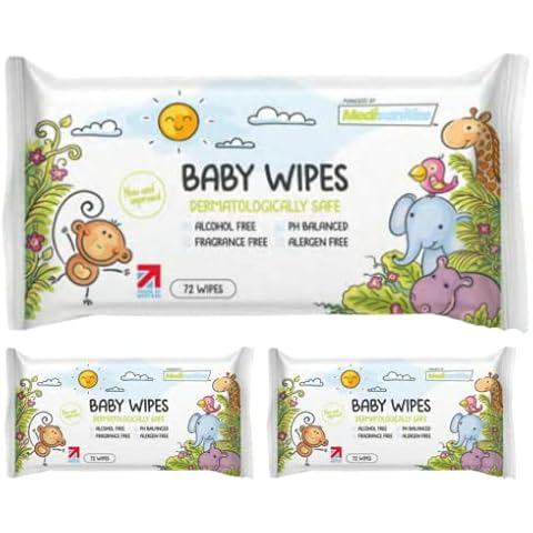Bulk Baby Wipes Unscented PH Balanced Allergen Free: New Born Baby Essentials: Quick Reseal Design for Moisture Retention:Long Lasting Portable Everyday Use: 72 Moist Wet Wipes / Packet (3) Cover
