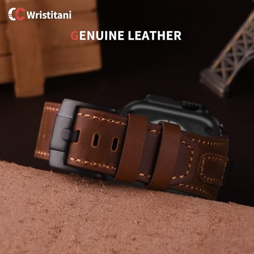 Image of Wristitani Leather Bands Compatible with Apple Watch Band 49mm 46mm 45mm 44mm for Men, Metal Connector & Genuine Leather Straps for iWatch Ultra3 /2 /1 SE3 /2 /1 Series 11 10 9 8 7 6 5 4 [NO Watch and Case]