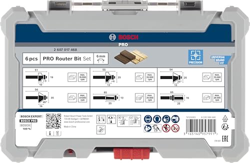 Image of Bosch Professional 6 pcs. Trim & Edging Router Bit Set (for Wood, O 6 mm Shank, Accessory Router)