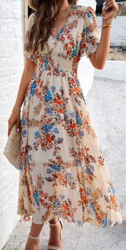 Image of Sister Amy Women's Boho Floral Print Square Neck Beach Party Flowy Ruffle Midi Dress