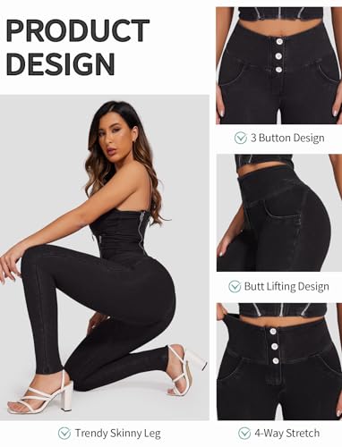 SEASUM Womens High Waist Butt Lifting Stretch Jeans 3 Button Push Up Curvy High Rise Leggings3