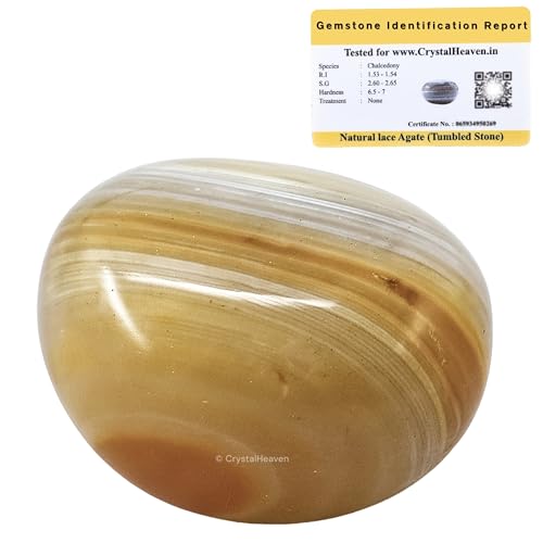 Image of Certified Lace Agate Crystal Healing Tumbled Stone, Natural Polished Crystals for DIY Crafts, Manifestation, Meditation, Pooja Feng Shui and Reiki Healing (30 Grams)