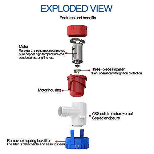 image for MAXZONE Submersible Boat Bilge Water Pump 12v 1100gph Non-Automatic Ma