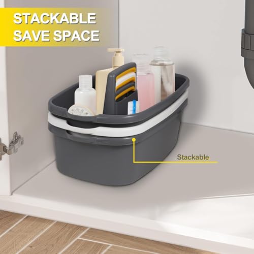 Image of Large Cleaning Supplies Caddy Portable Shower Basket Supply Organizer with Handle Plastic Bucket Tool Storage for Bathroom, Bedroom, Kitchen, College Dorm, Garden, Dark Gray