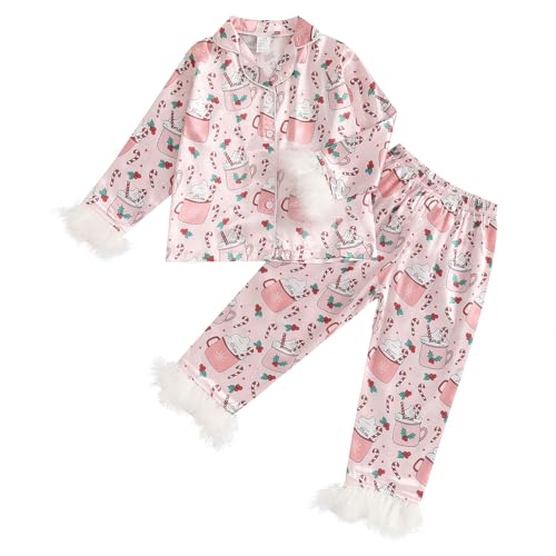 One Opening 1-7T Girls Christmas Pajamas Set Xmas Sleeper Button Down Tops Long Pants Santa Pjs Kids Boy Sleepwear